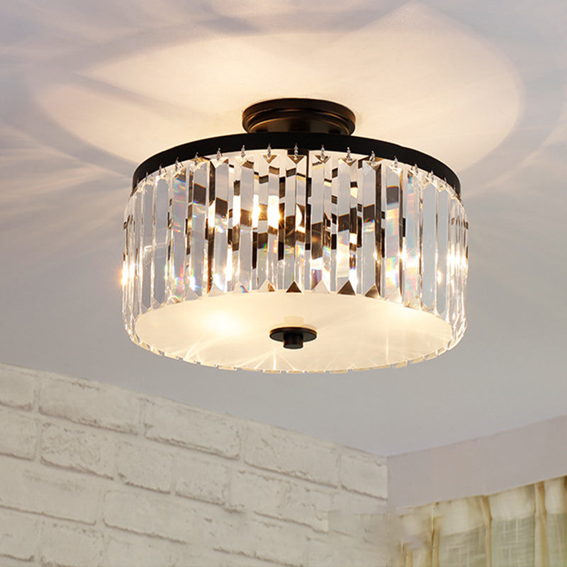 Montaggio a filo tamburo Crystal Simplicity 3 luci Lampada per soffitto sala da pranzo in oro/argento/nero