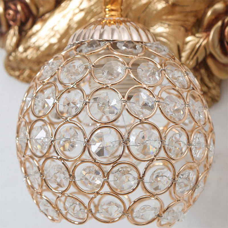 Resin Swan Wall Light Vintage 1 Light Gold Sconce Light with Dome Metal and Crystal Shade
