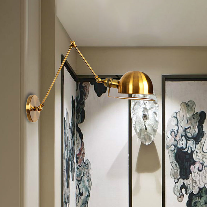 1 Light Swing Arm Wall Lighting Vintage Style Brass/Copper Metallic Wall Mount Light with Bowl Shade