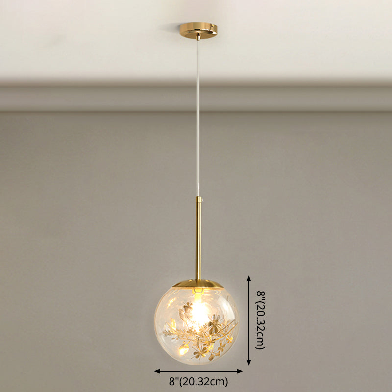 Sferisch glashangend plafondlicht Modern 1 lichte slaapkamer hanglamp in goud