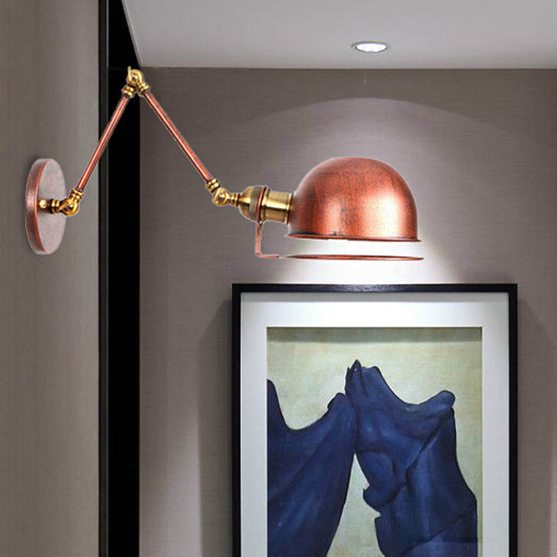 1 Light Swing Arm Wall Lighting Vintage Style Brass/Copper Metallic Wall Mount Light with Bowl Shade