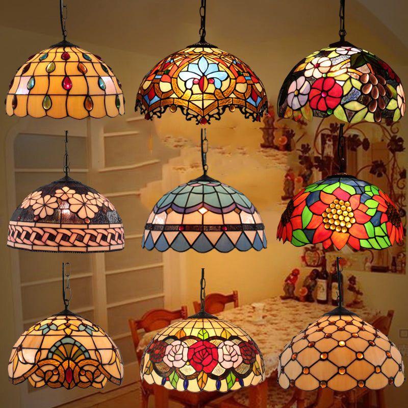 Dome Pendant Light Tiffany-Style 12" Wide 1 Light Glass Hanging Lamp for Living Room