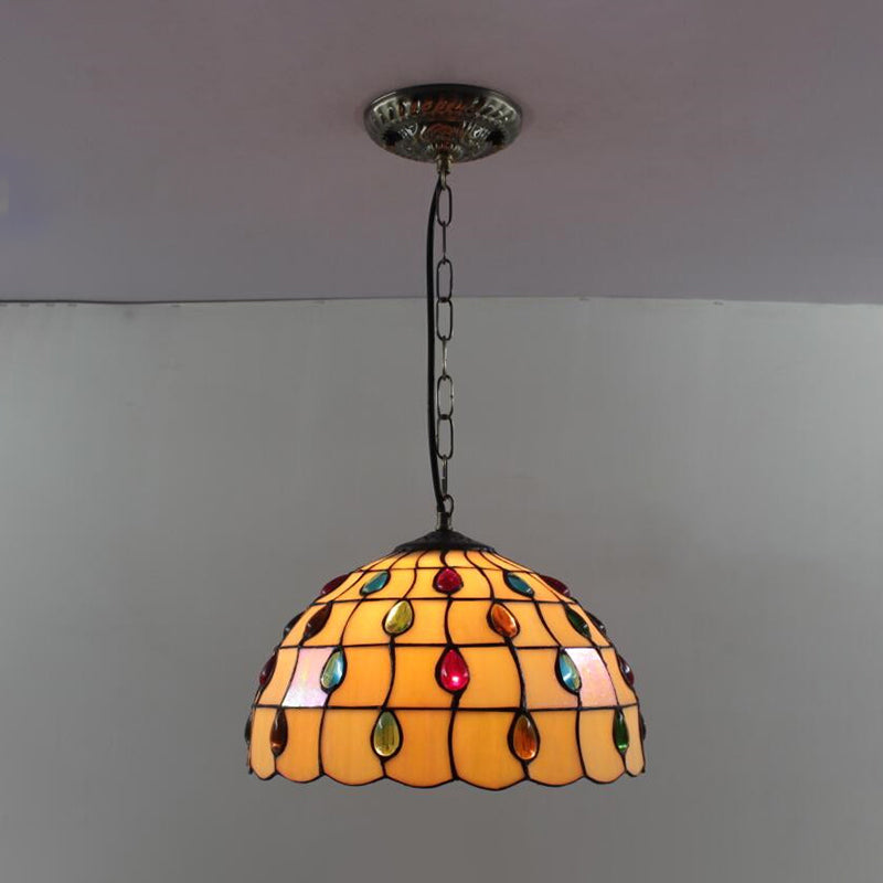 Dome Pendant Light Tiffany-Style 12" Wide 1 Light Glass Hanging Lamp for Living Room