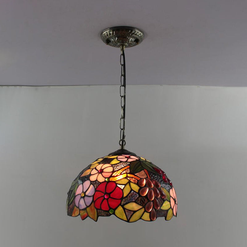 Dome Pendant Light Tiffany-Style 12" Wide 1 Light Glass Hanging Lamp for Living Room