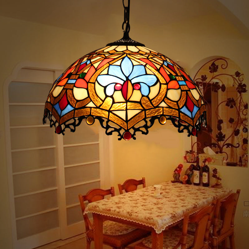 Dome Pendant Light Tiffany-Style 12" Wide 1 Light Glass Hanging Lamp for Living Room