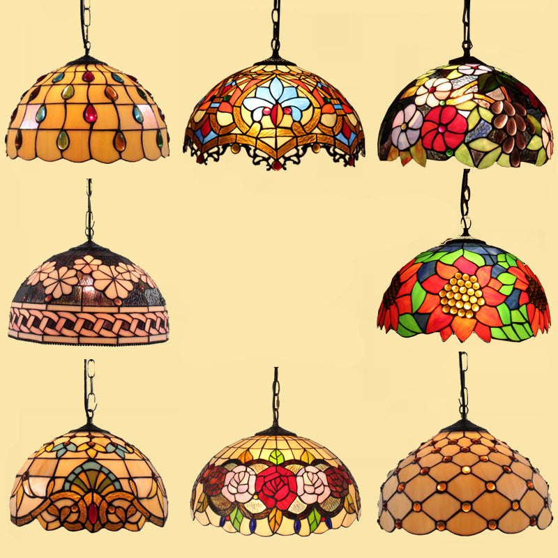 Dome Pendant Light Tiffany-Style 12" Wide 1 Light Glass Hanging Lamp for Living Room