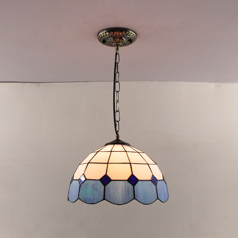 Cupola a ciondolo leggero in stile tiffany da 12 "largo 1 lampada appesa in vetro leggero per soggiorno