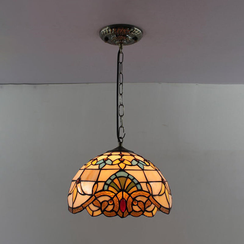 Cupola a ciondolo leggero in stile tiffany da 12 "largo 1 lampada appesa in vetro leggero per soggiorno