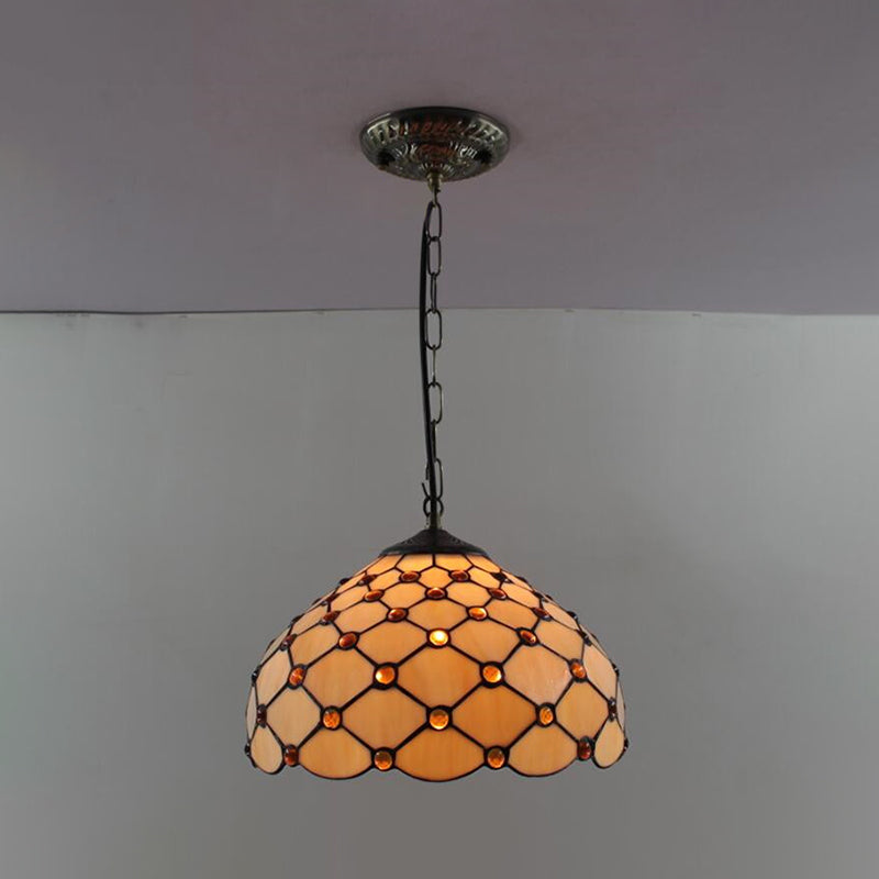 Dome Pendant Light Tiffany-Style 12" Wide 1 Light Glass Hanging Lamp for Living Room