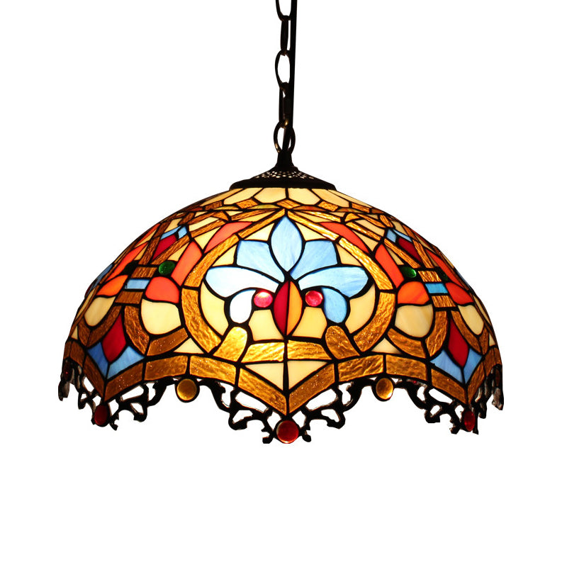 Dome Pendant Light Tiffany-Style 12" Wide 1 Light Glass Hanging Lamp for Living Room