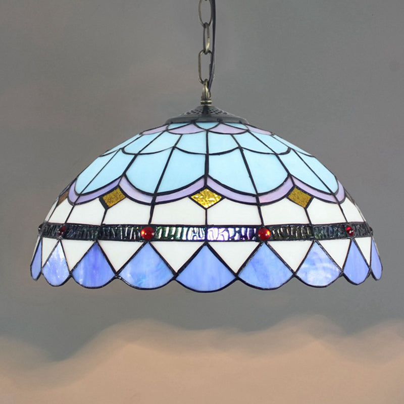 Lampade a cupola Tiffany da 16 "larghe 1 1 lampada appesa al vetro leggero in blu
