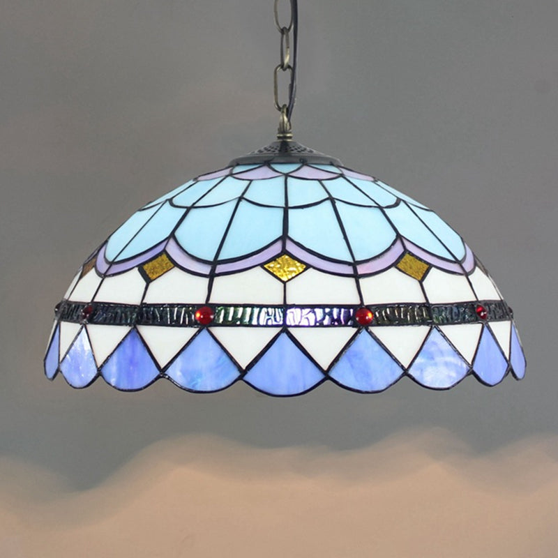 Lampade a cupola Tiffany da 16 "larghe 1 1 lampada appesa al vetro leggero in blu