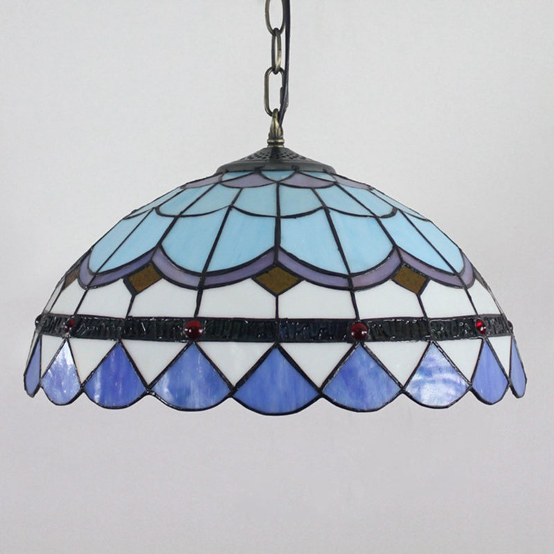 Lampade a cupola Tiffany da 16 "larghe 1 1 lampada appesa al vetro leggero in blu