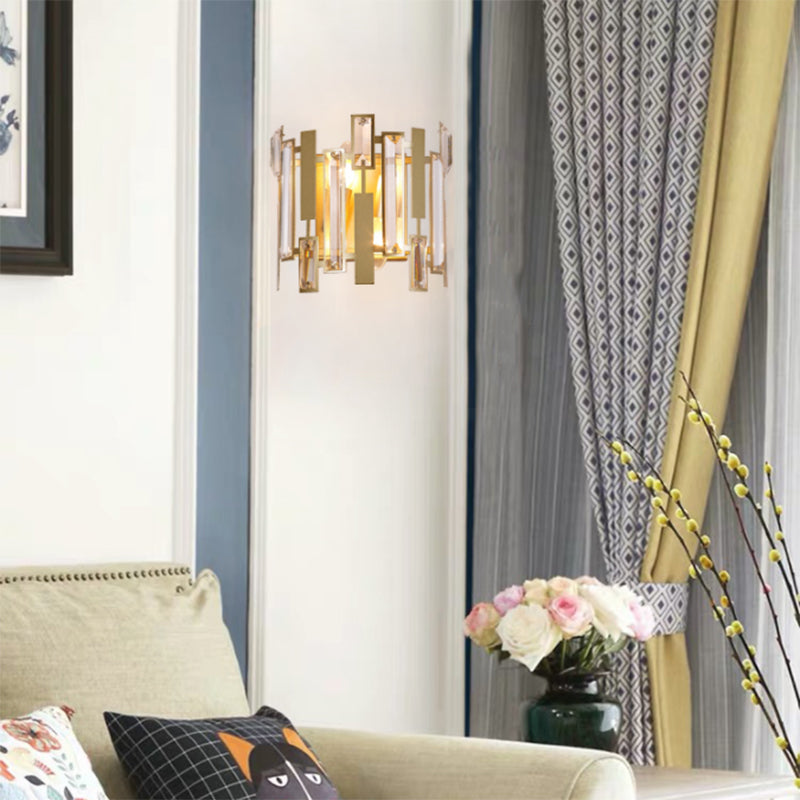 Luz de pared de medio cilindro Bloque de cristal posmoderno 1 Luz de montaje de pared de oro ligero para sala de estar
