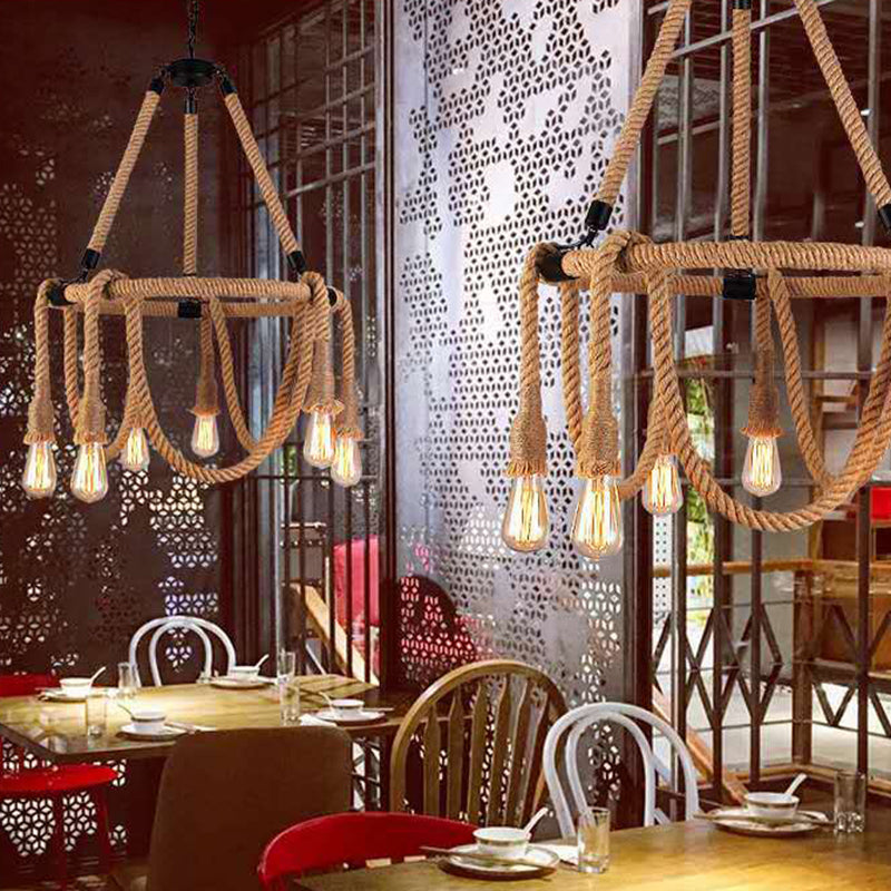 6 Lights Ajustable Camera de la cuerda Camando de iluminación Beige Industrial Beige Luz de techo colgante