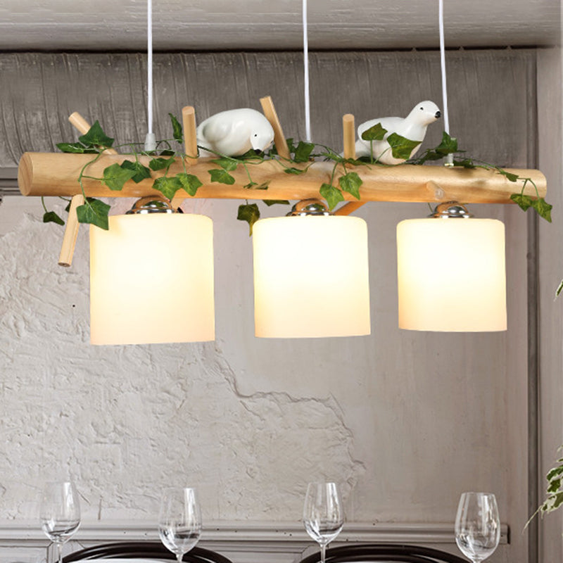 Wood Island Light Modern Natural Wood Linear Island Lighting for Restaurant