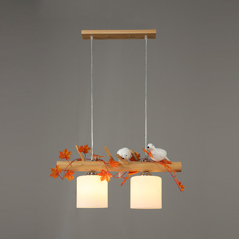 Wood Island Light Modern Natural Wood Linear Island Lighting for Restaurant