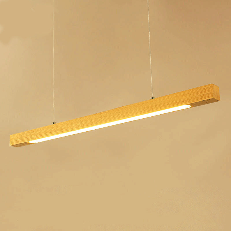 Simple  Linear Island Pendant Light Wood Hanging Lamp in Natural Wood