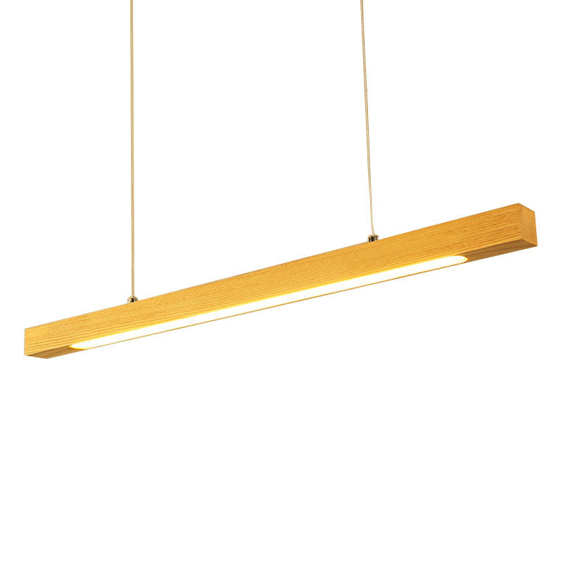 Simple  Linear Island Pendant Light Wood Hanging Lamp in Natural Wood