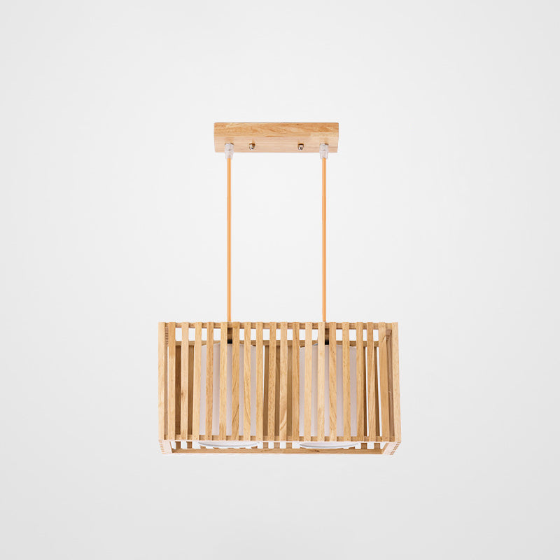 Rectangle Island Pendant Asian Wood Pendant Lighting in Natural Wood
