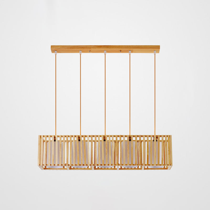 Rectangle Island Pendant Asian Wood Pendant Lighting in Natural Wood