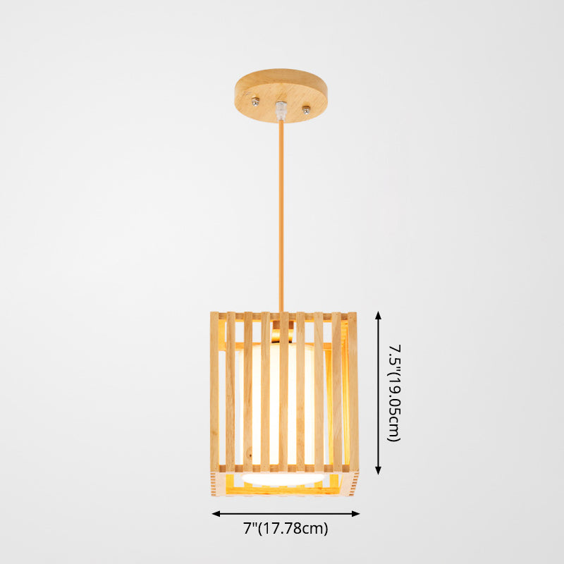 Rectangle Island Pendant Asian Wood Pendant Lighting in Natural Wood