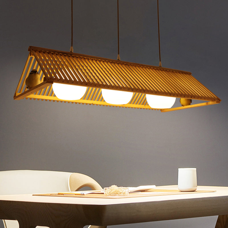 Triangle Island Pendant Asian Wood Pendant Lighting in Natural Wood
