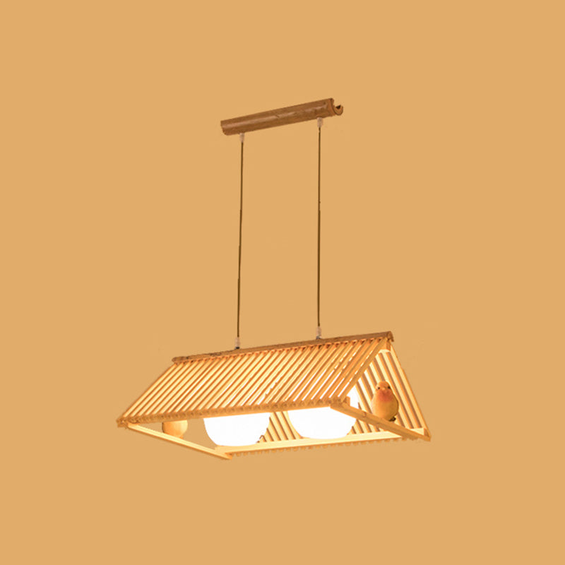 Triangle Island Pendant Asian Wood Pendant Lighting in Natural Wood