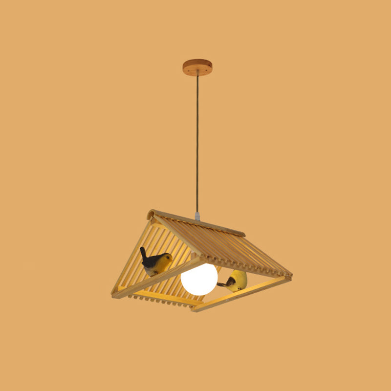 Triangle Island Pendant Asian Wood Pendant Lighting in Natural Wood