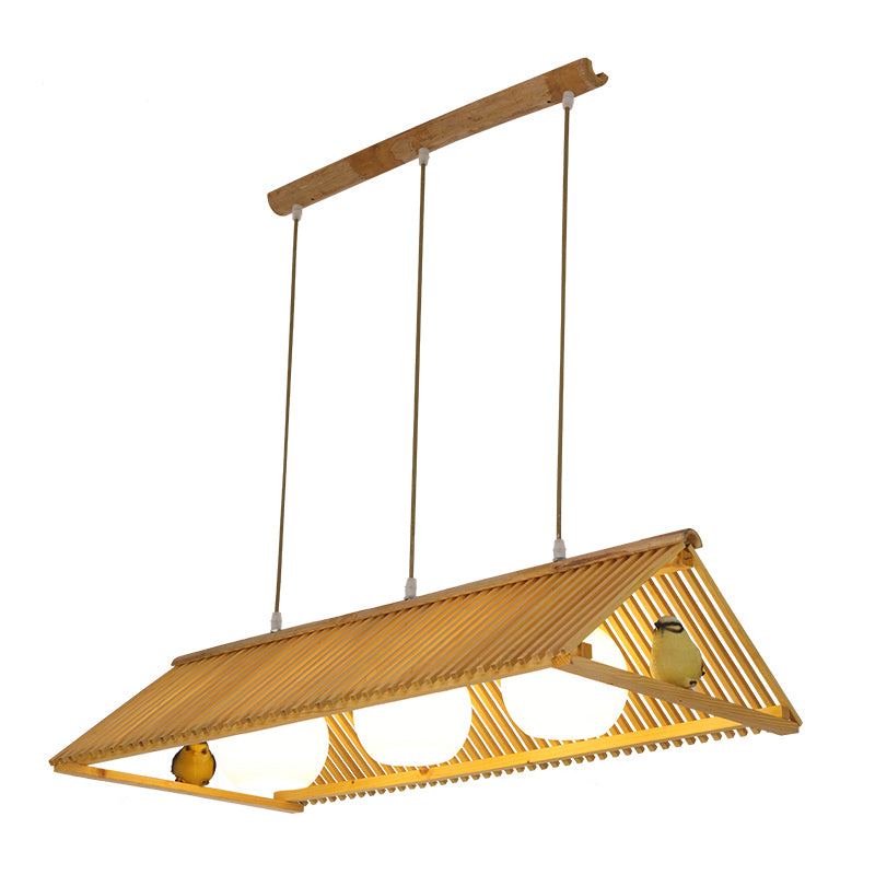 Triangle Island Pendant Asian Wood Pendant Lighting in Natural Wood