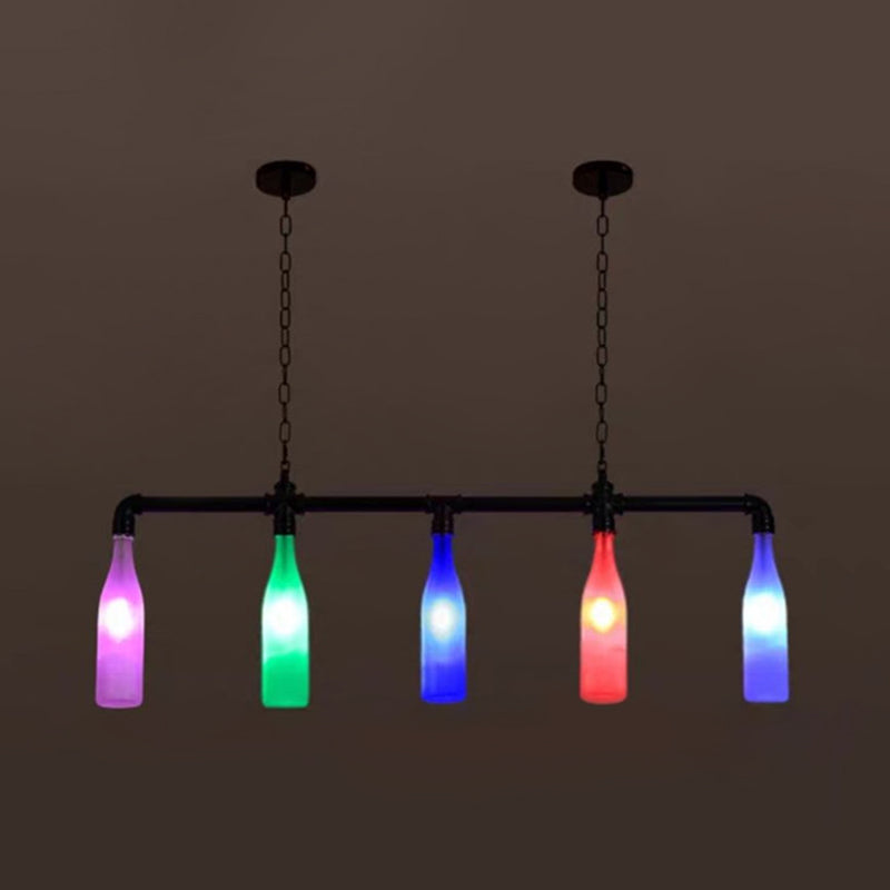 Multi-Color Island Pendant Light Industrial Iron Pipe Wine Bottle Island Lamps