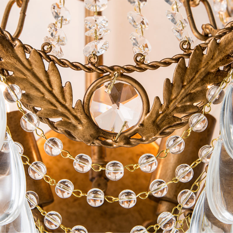 3 Lights Metal and Crystal Wall Mount Light Traditional Brass Anchor Living Room Sconce Light