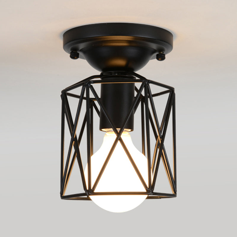 Eigentijdse plafondlamp met draadframe, metallic enkel licht, zwart, inbouwlamp voor balkon