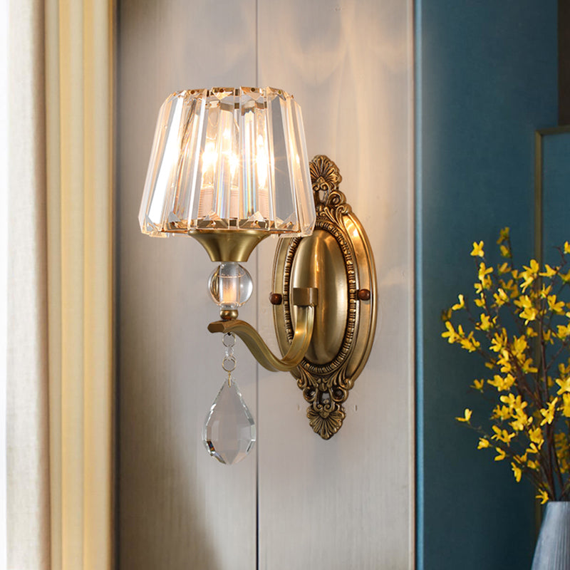 Luz de pared de pared de bloque de cristal cónico posmoderno 1/2 luces aplastas en latón para sala de estar