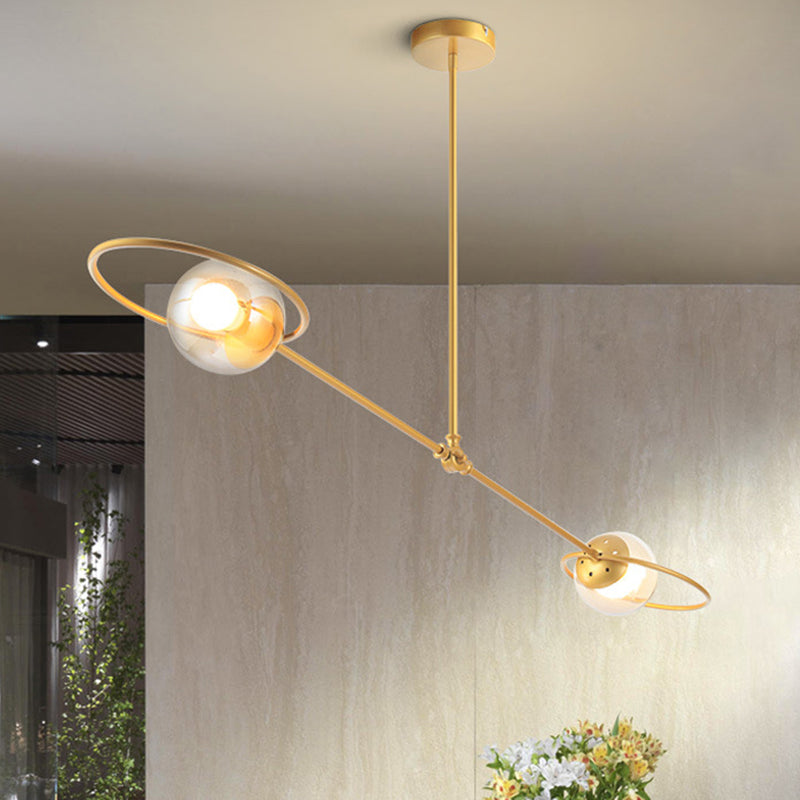 Klares Glas modo hängende Licht mit Ring 2 Lichter moderner Kronleuchter in Gold für Schlafzimmer