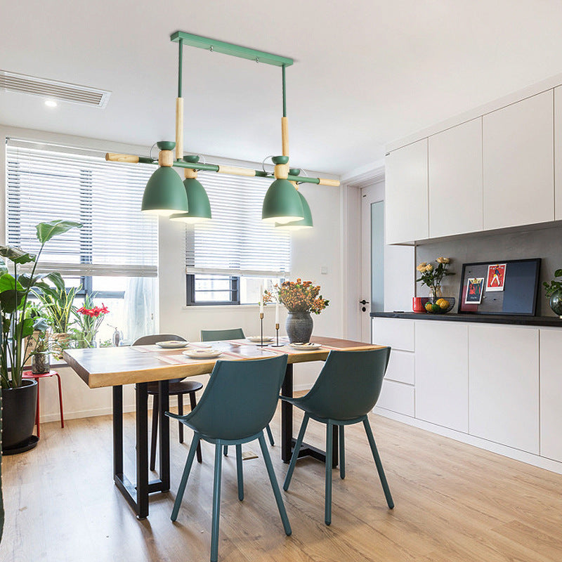 Lights Island Linear colgante lineal estilo nórdico tazón de metal iluminación con detalle de madera