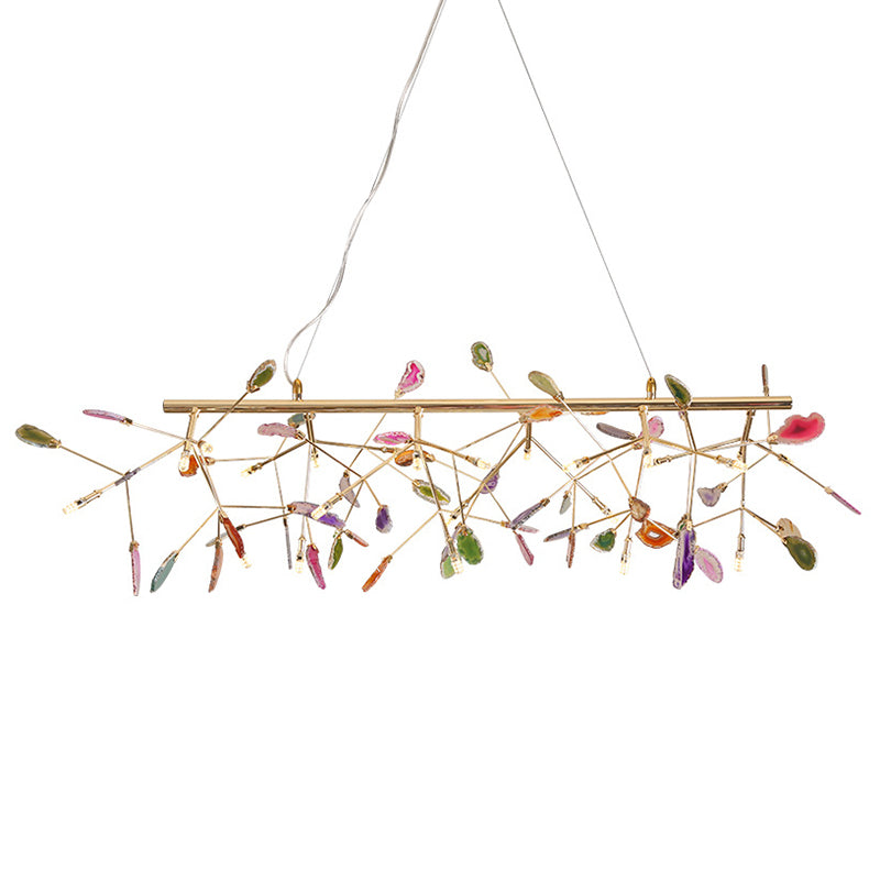 Colorful Island Light Fixtures Modern Branch Metal Pendant with Agate Stone for Dining Restaurant