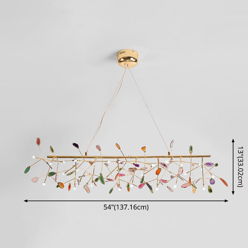 Colorful Island Light Fixtures Modern Branch Metal Pendant with Agate Stone for Dining Restaurant
