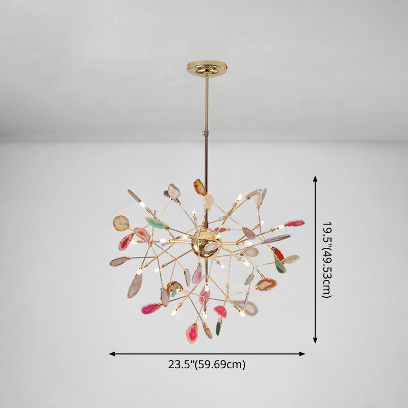 Colorful Island Light Fixtures Modern Branch Metal Pendant with Agate Stone for Dining Restaurant