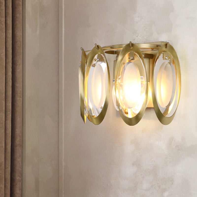 Gold Oval Shonce Light Contemporary 2 luces cortadas con luz de pared de cristal para sala de estar