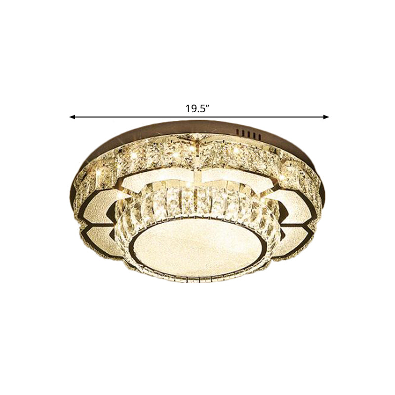 Contemporary LED Ceiling Lamp with Crystal Block Shade Chrome Round/Square Flushmount Lighting