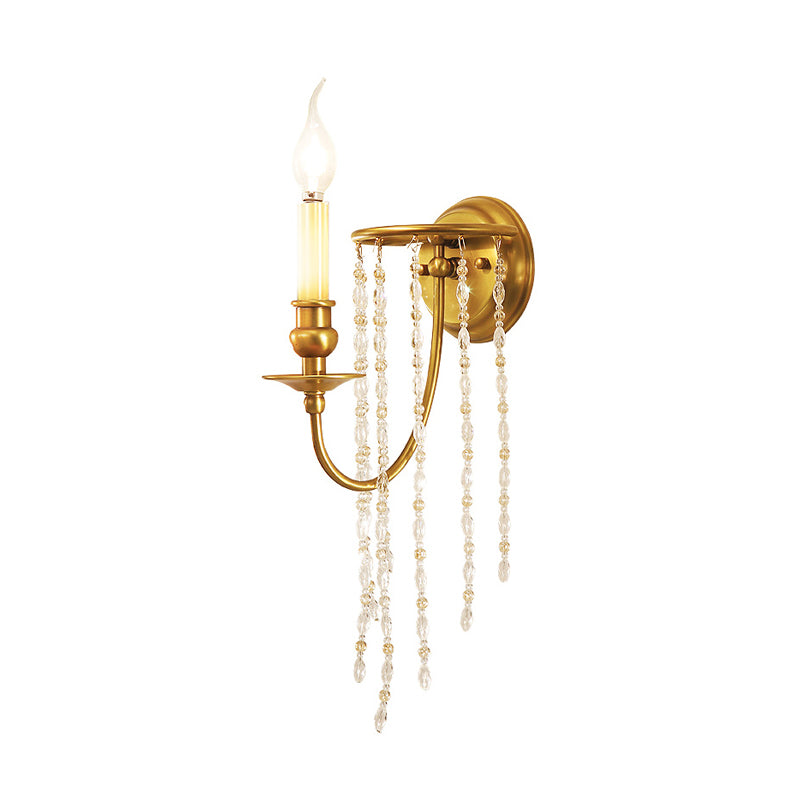 1/2 Lights Corridor Wall Lamp Modern Gold Sconce Light with Metal Candle Design and Crystal Strand Decoration