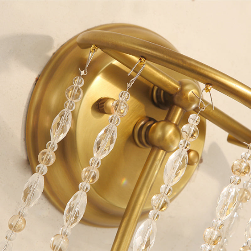1/2 Lights Corridor Wall Lamp Modern Gold Sconce Light with Metal Candle Design and Crystal Strand Decoration