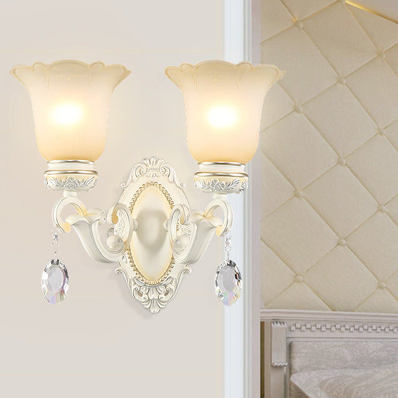 Ivory Flower Wall Light Traditional White Glass 1/2 Lights Living Room Sconce Light