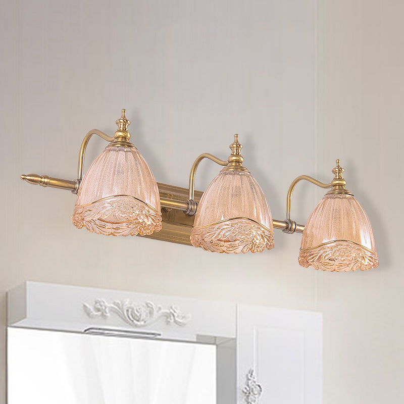 Blumenschatten Wandleuchte Modern Style Bernsteinglas 2/3 Lampen Bad Eitelkeit Licht im Messing -Finish, 16,5 "/24,5" W.