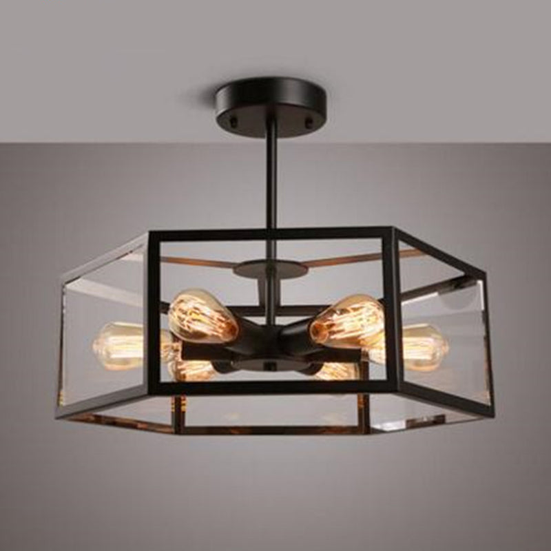 Retro industriële stijl geometrische semi -spoeling mount licht 6 lichten metalen plafond spoeling mount voor bar