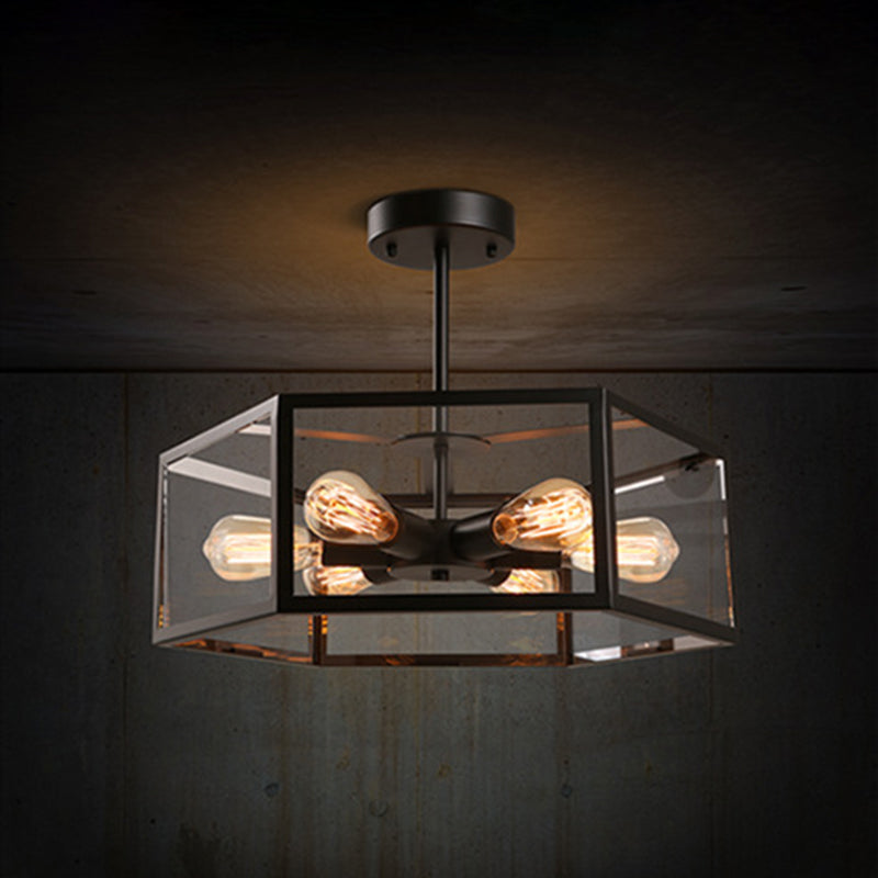 Retro industriële stijl geometrische semi -spoeling mount licht 6 lichten metalen plafond spoeling mount voor bar