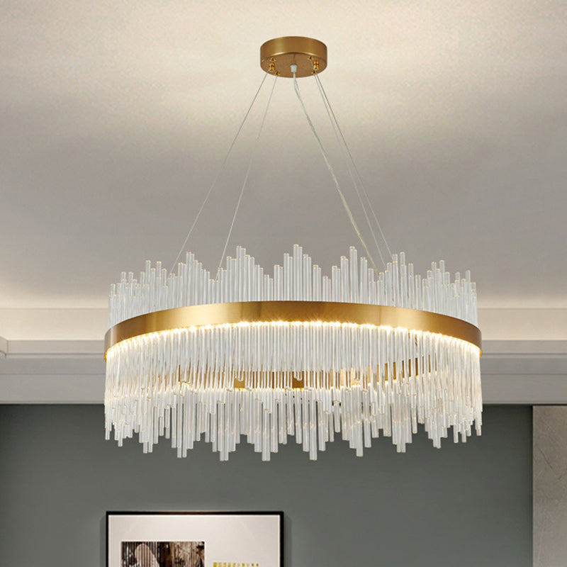 Modern Drum Chandelier Glass Crystal Pendant Ceiling Lights with Adjustable Hanging Cord for Living Room