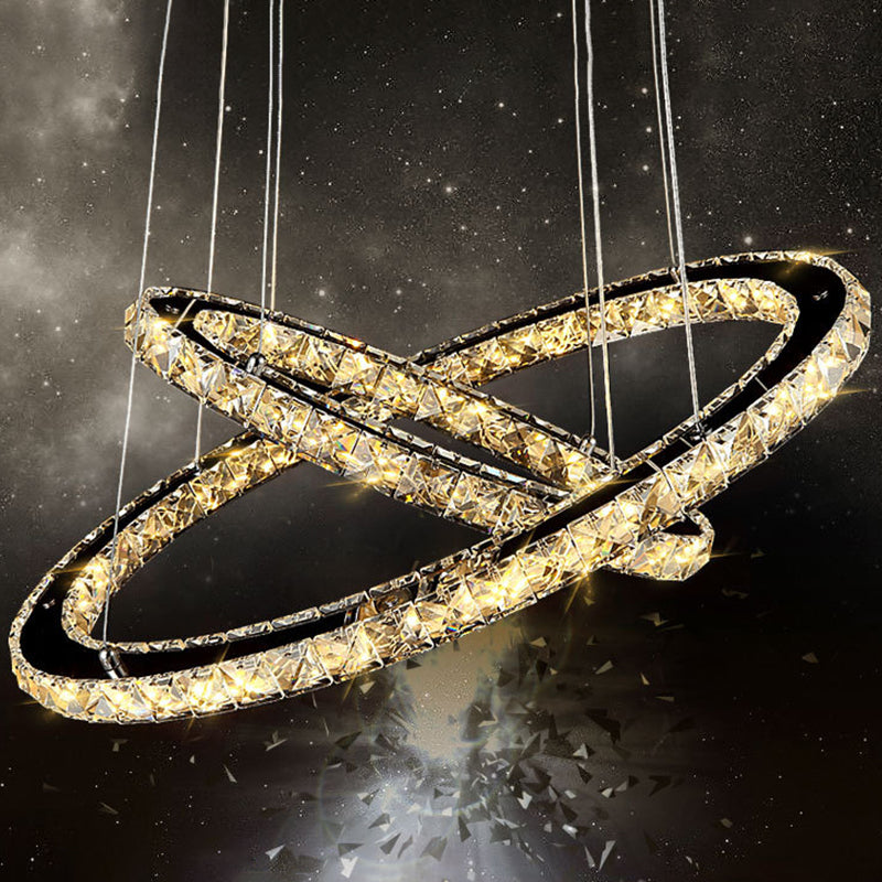 Modern Circle LED Chandelier Light Fixtures Crystal Block Hanging Pendant Lights for Bedroom