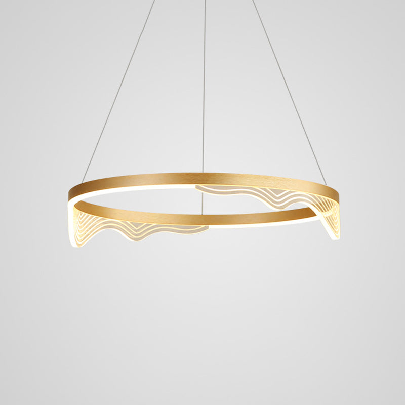 Ultra-modern Round Hanging Chandelier Metal Suspension Lighting with Lace Decoration for Living Room